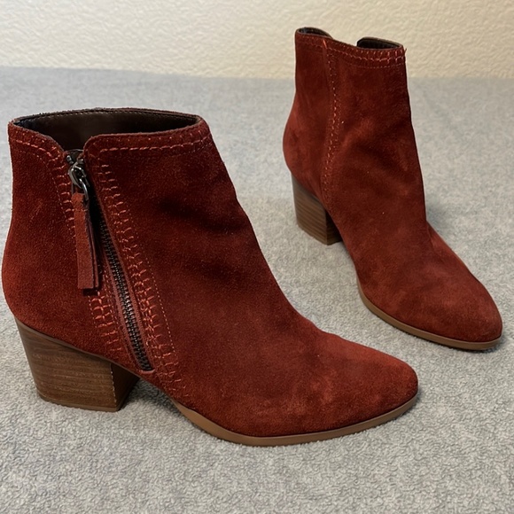 Sole Society Suede Boots Booties Size 7.5 Ankle Block Heel Boho Western - Picture 1 of 11
